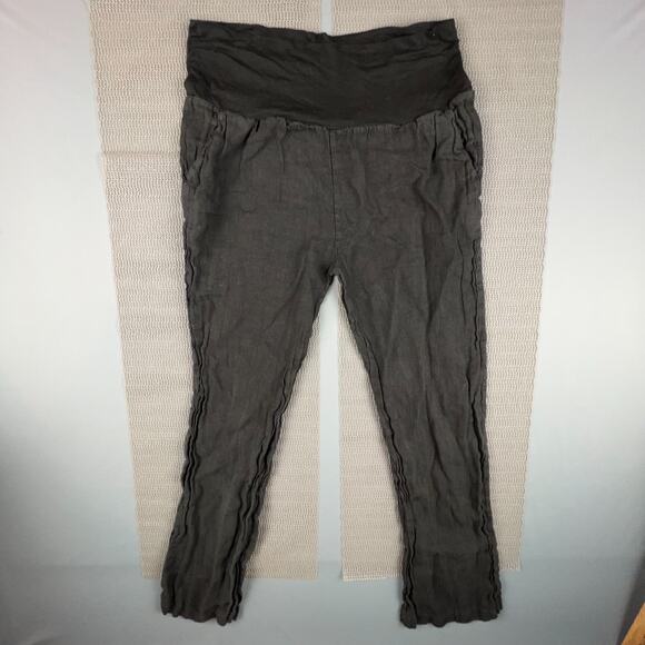 Grey Violet Pants Small Gray Linen Stretch Waist Italy Made Minimalist - Picture 1 of 4